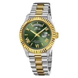 Montre Lotus homme bracelet acier bicolore fond vert index dorés