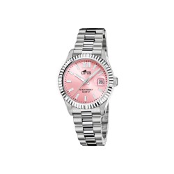 Montre Lotus femme bracelet acier argente fond rose