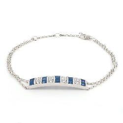 Bracelet femme fantaisie en argent oxydes blanc et bleu