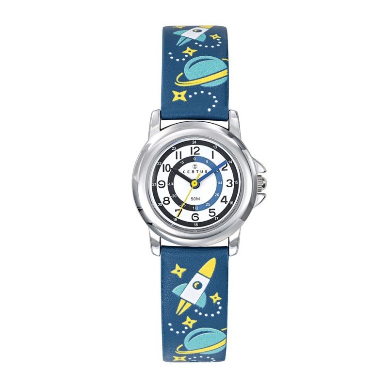 Montre analogique Certus Junior fusées bracelet cuir bleu