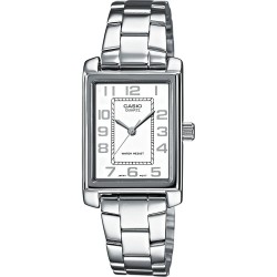 Montre Casio acier argenté boite rectangle fond blanc