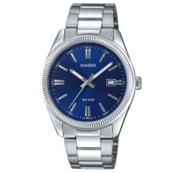 Montre Casio acier argenté fond bleu avec dateur