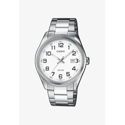 Montre Casio acier argenté fond blanc avec dateur