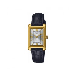 Montre Casio cuir noir forme rectangle doré