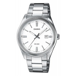 Montre Casio acier argenté fond blanc avec dateur