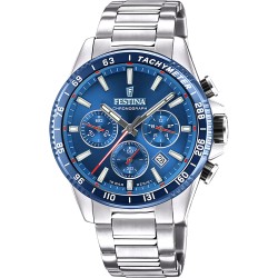 Montre Homme Festina Timeless Chronograph acier argenté fond bleu