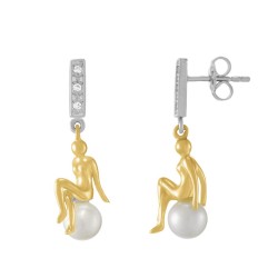 Boucles d'oreilles Jourdan - Luna - en Argent avec perle blanche  et figurine doré