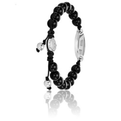 Bracelet Homme Diesel perles noires et motif "D" en acier