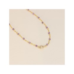 Collier Flowers for Zoé Femme Aphaea en acier doré et pierres améthystes  violettes