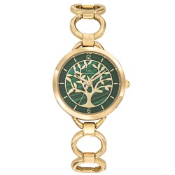 Montre Femme GO Mademoiselle Bracelet en acier doré et cadran vert avec arbre de vie