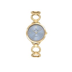 Montre Femme GO Mademoiselle Bracelet en acier doré et cadran bleu avec strass