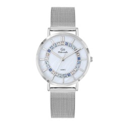 Montre Go femme bracelet acier maille milanaise et cadran nacre avec oxydes de couleurs