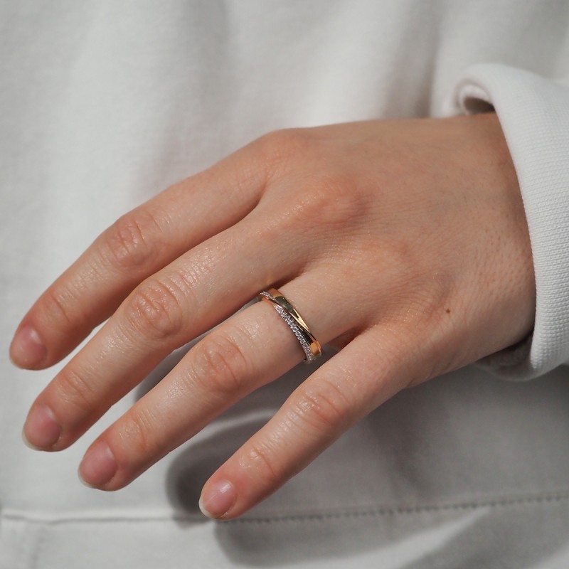 Bague Carador type alliance tricolore or 750 000 et diamants
