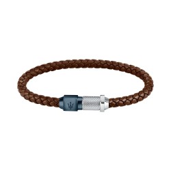 Bracelet Maserati Homme en acier argenté cuir marron