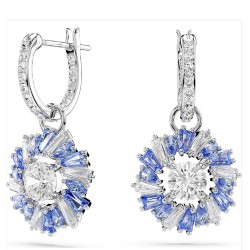 BOUCLES D OREILLES FEMME SWAROVSKI IDYLLIA METAL ARGENTE CRISTAUX BLEU ET BLANC