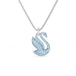 COLLIER FEMME SWAROVSKI ICONIC SWAN METAL ARGENTE CRISTAUX BLEU