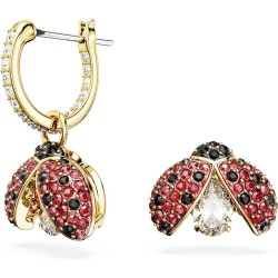 BOUCLES D OREILLES FEMME SWAROVSKI IDYLLIA METAL DORE CRISTAUX ROUGE ET NOIR