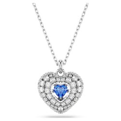 COLLIER FEMME SWAROVSKI HYPERBOLA HEART METAL ARGENTE CRISTAUX BLANCS ET BLEU