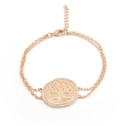 Bracelet fantaisie doubles chaînes motif arbre de vie femme carador en plaqué or avec oxydes de zirconium