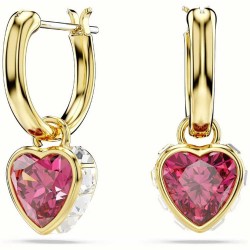 BOUCLES D OREILLES FEMME SWAROVSKI CHROMAN DROP HEART METAL DORE CRISTAUX BLANCS ET ROSE