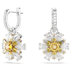 BOUCLES D OREILLES FEMME SWAROVSKI IDYLLIA METAL ARGENTE CRISTAUX BLANC ET JAUNE