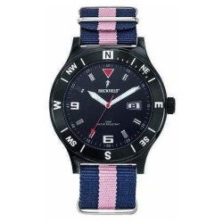 Montre Homme Ruckfield acier noir bracelet en tissu rose et bleu