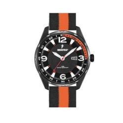 Montre Homme Ruckfield acier noir bracelet en tissu noir et orange