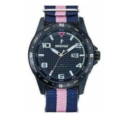 Montre Homme Ruckfield acier bleu bracelet en tissu rose et bleu