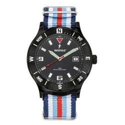 Montre Homme Ruckfield acier noir bracelet en tissu bleu blanc et rouge