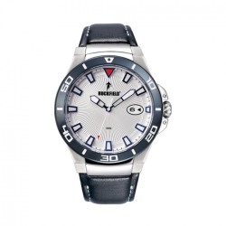 Montre Homme Ruckfield acier gris argent et cuir bleu foncé