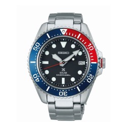 Montre Homme Seiko prospex en acier argenté avec lunette bleu et rouge