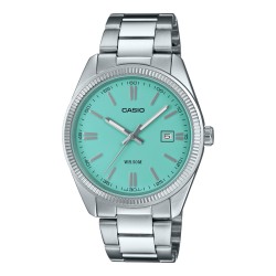 Montre Casio acier argenté fond bleu turquoise avec dateur