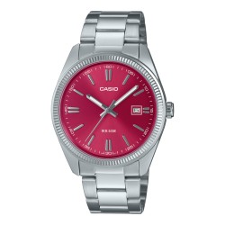 Montre Casio acier argenté fond rouge avec dateur