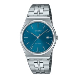 Montre Casio acier argenté fond bleu avec dateur