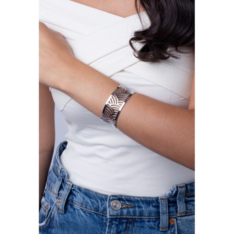 Bracelet Manchette Amporelle Motif japonais acier argenté