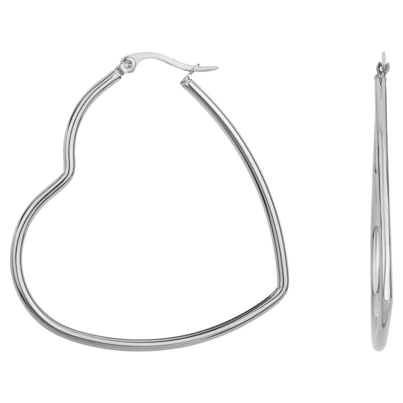 Boucles d'oreilles créoles Amporelle coeur acier argenté