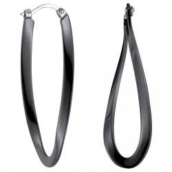 BOUCLES D OREILLES CREOLES TORSADEES ALLONGEES ACIER NOIR