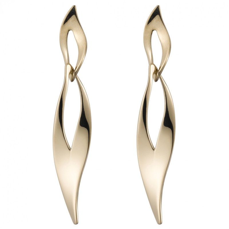 Boucles d'oreilles pendantes Amporelle Feuille stylisée acier doré