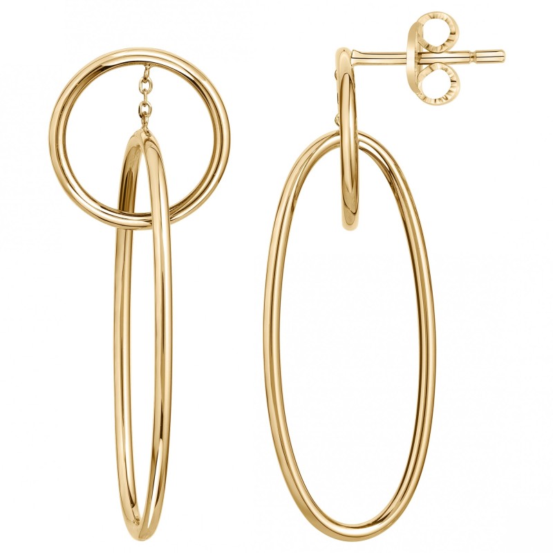 Boucles d'oreilles pendantes Amporelle anneaux acier doré