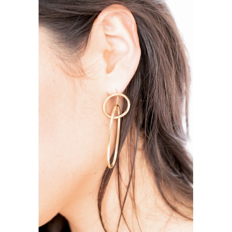 Boucles d'oreilles pendantes Amporelle anneaux acier doré