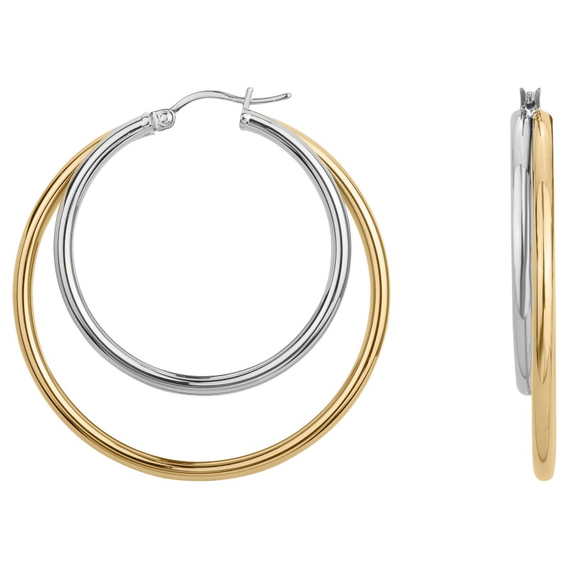 Boucles d'oreilles créoles Amporelle anneaux acier bicolore