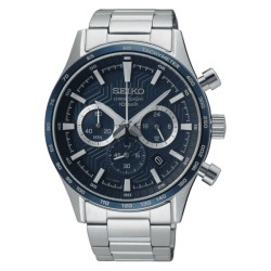 Montre Homme Seiko chronographe bracelet acier cadran bleu nuit