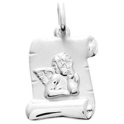 MEDAILLE PENDENTIF CARADOR ARGENT PARCHEMIN ANGE