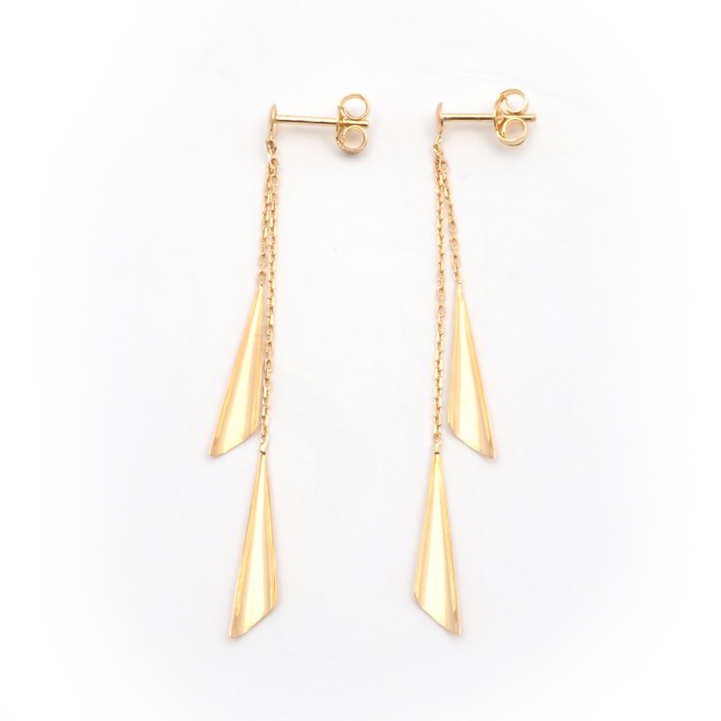 Boucles d'oreilles double pendantes motif triangle en or jaune 750/000 CARADOR