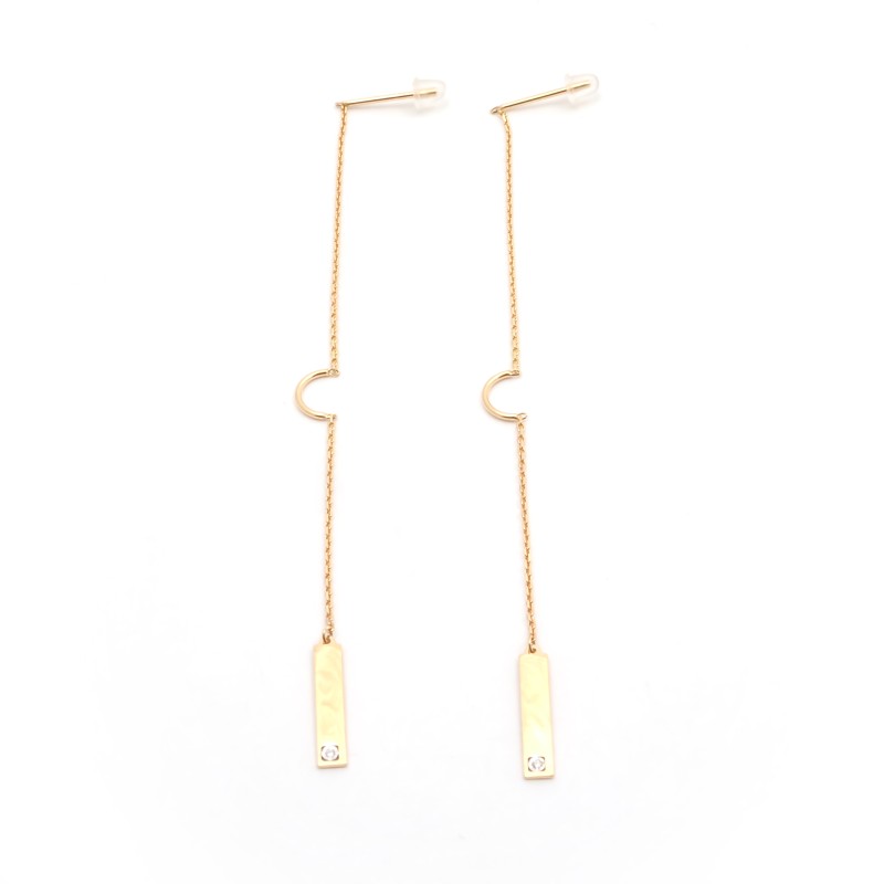 Boucles d'oreilles barette plate pendantes  en or jaune 750/000 et diamant CARADOR