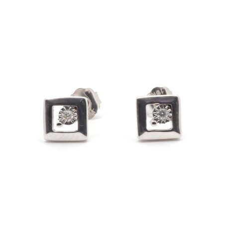 Boucles d'oreilles Carador clou carré diamant en or blanc 750/000