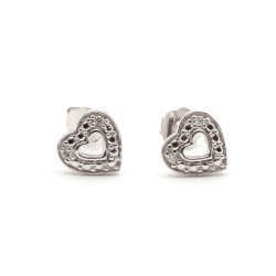 Boucles d'oreilles motif coeur en or blanc 750/000 et diamant  CARADOR