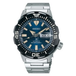 Montre Homme Seiko en acier cadran bleu et lunette noire