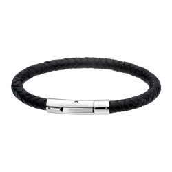 Bracelet Lotus Style homme en cuir et acier argenté