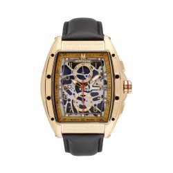 Montre Homme Montignac Tonneau acier doré et cuir noir